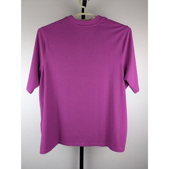 Lands' End Pink Purple Micro Stripe 1/4 Zip Short Sleeve Knit Shirt - Picture 2 of 5